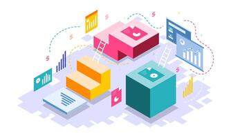Isometric Data Analysis Visualization Business Growth Progress Chart vector