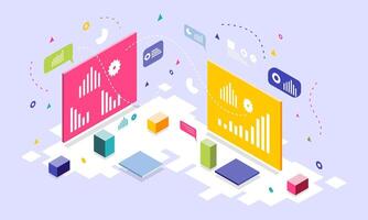 Digital Marketing Data Flow Analysis Isometric Presentation vector