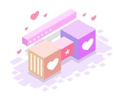 Stacked 3D Boxes with Floating Hearts and Soft Colors vector