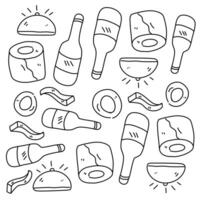Drinks and bar elements sketch with cups and bottles doodle vector