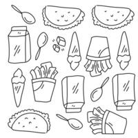 A vibrant design featuring food and beverages like ice cream, soda, and fast food vector