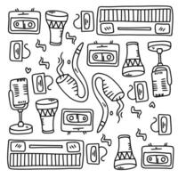 Doodle Style Illustration Set of Music Instruments and Audio Items vector