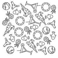 Summer Themed Icons and Objects Doodle Style Seamless Pattern vector