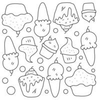 Cupcake Pattern Design with Sweet Treats in Line Art vector