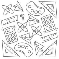 Educational Tools and Geometry Icons Featuring Calculators, Rulers, and Pencils for Classroom Learning vector