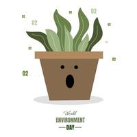 Potted Plant with Surprised Expression in a Simple Brown Pot Illustration vector