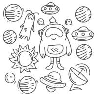 Space Exploration and Astronauts with Rockets and UFOs for Galactic Discoveries vector