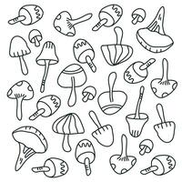 Cute mushrooms doodle with different shapes and top styles vector