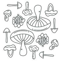 Minimal Line Mushroom Doodles with Clean Shapes vector