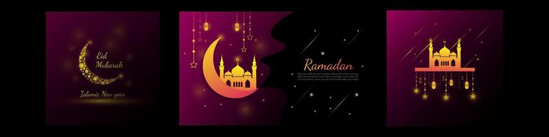 Creative and Elegant Bundle of Ramadan Template Designs with Star and Moon Symbols vector