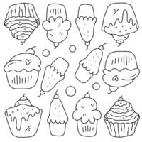Cupcake Doodle Sketch Set with Icing and Cones vector
