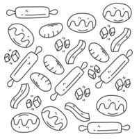 Collection of bakery and cooking items in sketch style vector