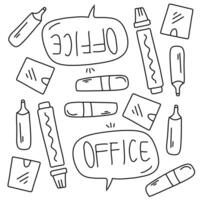 Office marker and pen doodle with text and cartoon elements vector