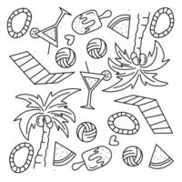 Hand Drawn Summer Themed Icons and Objects Doodle Style Seamless Pattern vector