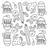 Decorative Cactus Doodle Set with Different Types vector