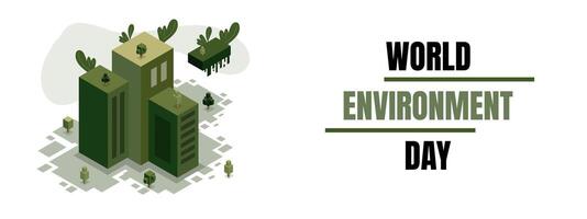 Isometric with Green Plants and World Environment Day Text Design vector