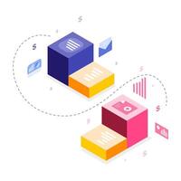 Abstract Isometric Shapes Interconnected Digital Network vector