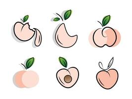 Peach Fruit Collection Outline Simple Design vector