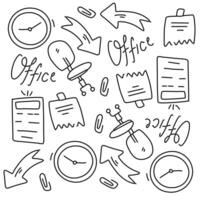 Office related items doodle including documents clocks and markers vector