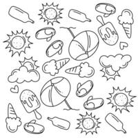 Summer Themed Icons and Objects Style Seamless Pattern vector
