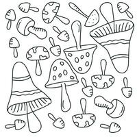 Cute Mushroom Doodle Set with Fantasy Vibes vector