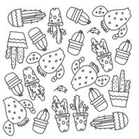 Cactus and Succulent Doodle Set with Rocks vector