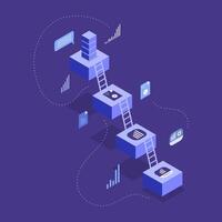 Isometric Digital Steps Progress Technology Connection Concept vector