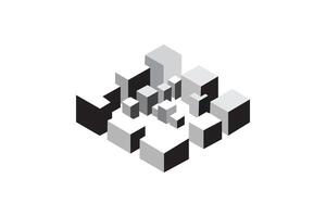Monochrome isometric 3d cubes, abstract geometric block structure, isolated graphic vector