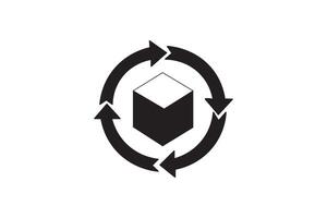 monochrome 3d cube with cycle arrows icon, abstract process graphic design of illustration vector