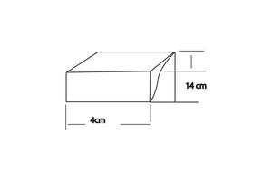 wedge shape diagram with labeled dimensions, 14cm height 4cm base, technical line art vector