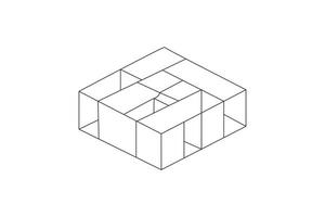 Isometric impossible square knot, abstract geometric line art, optical illustration design vector