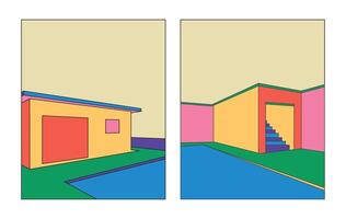 Design unique retro art house building vector
