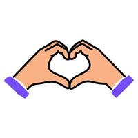 Two hands forming heart shape, symbolizing love, unity, or support. Perfect for social media graphics, relationship apps, or charity and wellness visuals. vector