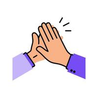 Flat design of two hands giving high five, expressing success, celebration, teamwork. Ideal for collaboration concepts, social interaction, or office motivation vector