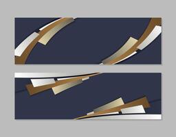 Two elegant banner designs with geometric shapes, metallic colors, and space for text. vector
