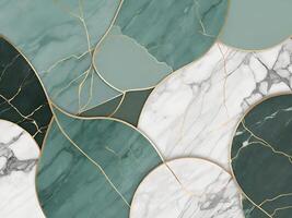 Green marble empty pedestal on marble background for displaying luxury background . photo
