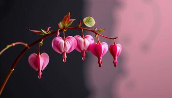 elegant cluster of bleeding heart in a minimalist style, with rose pink tones, smooth curves photo