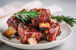 tempting beef spare ribs in the cozy corner on a cream background photo