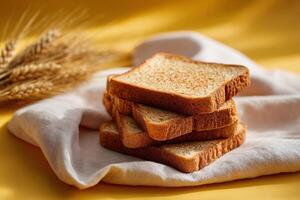 tempting graham bread in the sunny corner on a cream background, in a clean food photography style photo