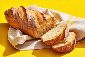 tempting cuban bread in the sunny corner on a cream background, in a clean food photography style photo