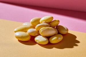 tempting lima beans in the minimalist corner on a pastel yellow background photo