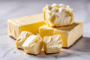tempting butter in the minimalist corner on a white background, in a clean food photography style photo
