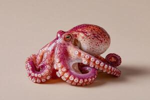 tempting octopus in the minimalist corner on a cream background, in a clean food photography style photo
