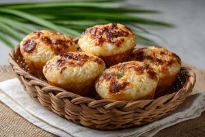 tempting bibingka in the rustic corner on a cream background, in a clean food photography style photo