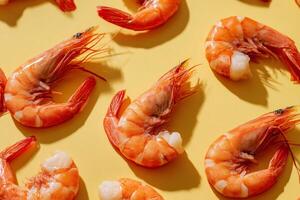 tempting shrimp in the sunny corner on a cream background, in a clean food photography style photo