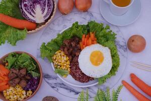 Delicious and Healthy Food Plate with Fresh Ingredients photo