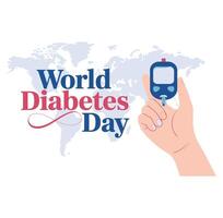 World Diabetes Day To raise awareness and promote health, this visual reminder of the event features a hand holding a glucose meter with the name of the event prominently displayed. vector