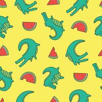 Seamless Pattern of Crocodile Animal Watermelon Background for Fashion Wrapping Print Fabric Surface vector