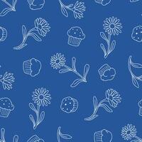 Outline Seamless Pattern of Aster Flower Muffin Background for Fashion Wrapping Print Fabric vector