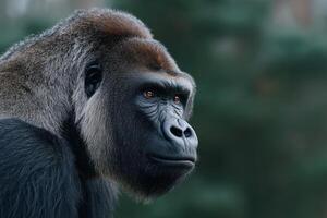 Portrait of a gorilla displaying calm demeanor in a natural habitat during daytime photo